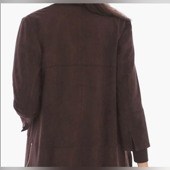 Chico’s Faux Suede Gold Zipper Detail Jacket Duster Dark Brown Size 1 - Picture 5 of 9